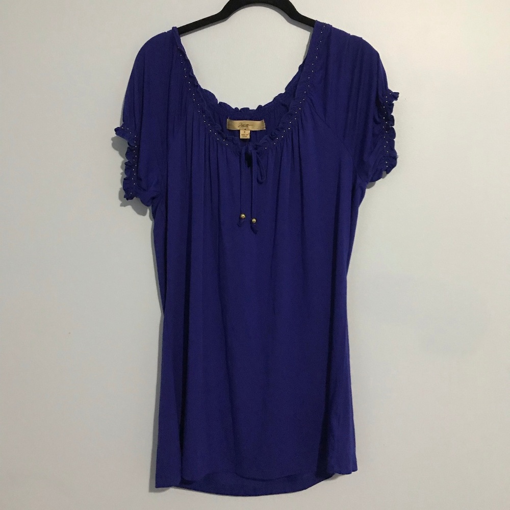 Blue Ruffle with Gold Accent Blouse